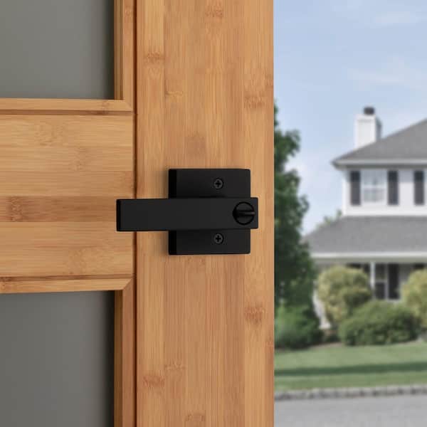 Singapore Square Matte Black Keyed Entry Door Handle with Microban Featuring SmartKey Security
