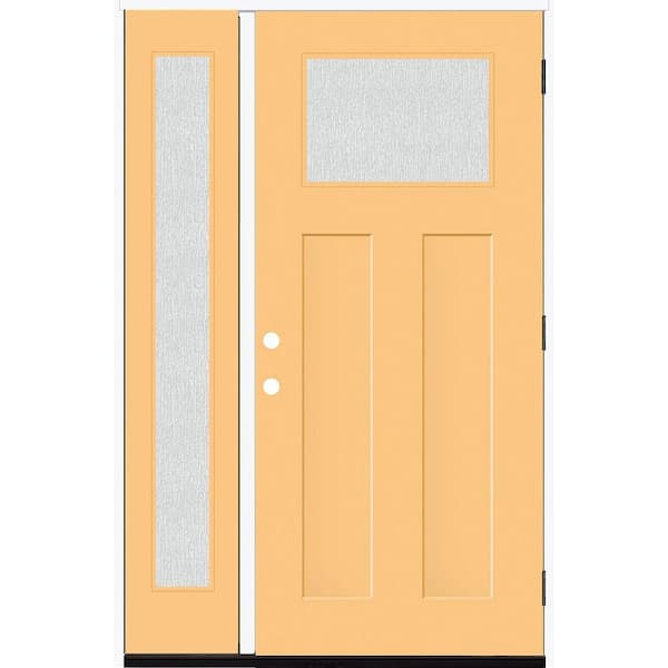 Steves & Sons Legacy 51 in. x 80 in. 1/4 Toplite Rain Glass LHOS Primed Jackfruit Finish Fiberglass Prehung Front Door w/12 in. SL