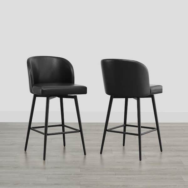 Spruce & Spring Cynthia 27 in. Black High Back Metal Swivel Counter Stool with Faux Leather Seat (Set of 2)