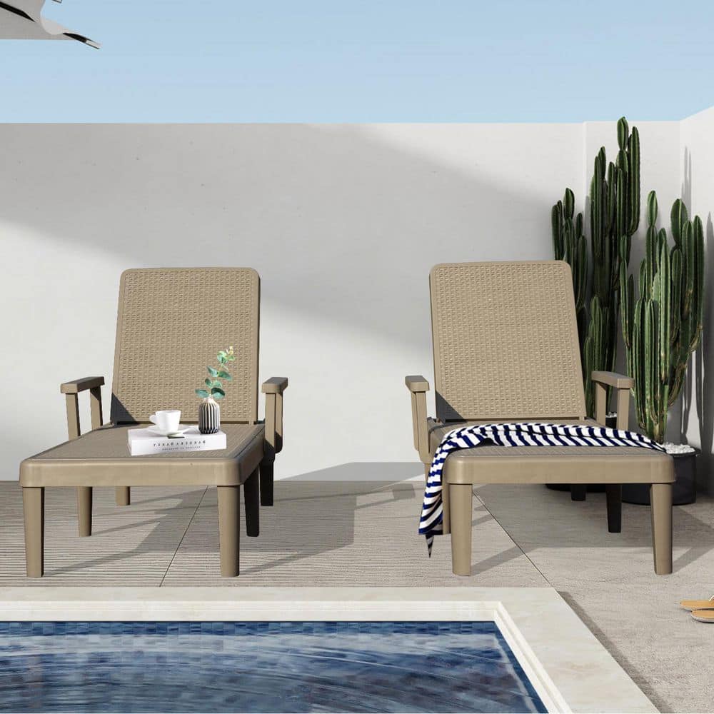 Outdoor Chaise Lounge Chairs Set of 2 with Adjustable Backrest，Khaki price history on PriceWatchPro