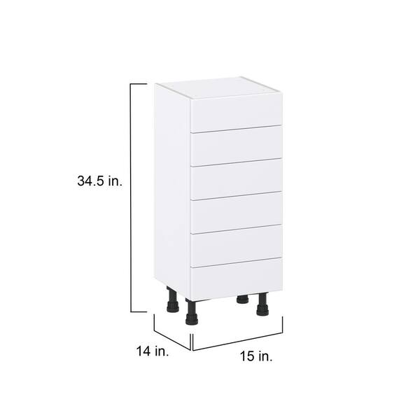 J COLLECTION Mancos Bright White Shaker Assembled Shallow Base Cabinet with 6 Drawer (15 in. W x 34.5 in. H x 14 in. D)