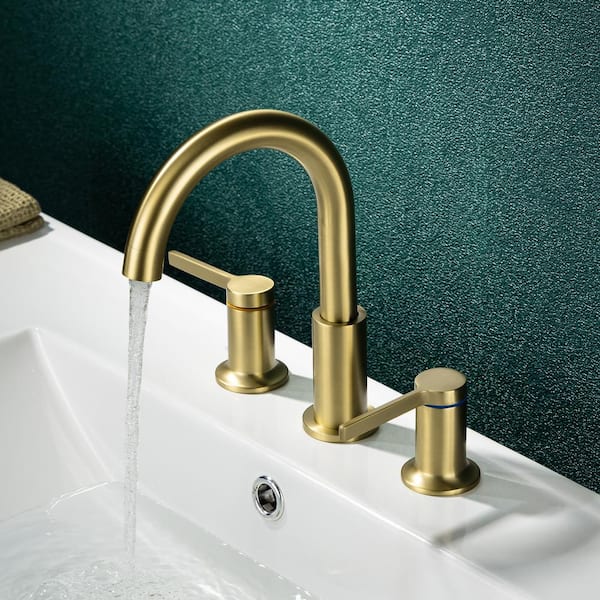 8 in. Widespread Double Handle Bathroom Faucet with Drain Assembly in Brushed Gold
