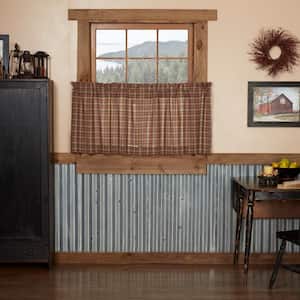 Crosswoods 36 in. W x 24 in. L Country Light Filtering Tier Window Panel in Tan Cobalt Candy Red Pair