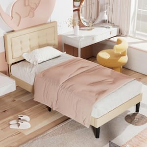 Upholstered Premium Platform Bed Frame ，39.3 in.W，Beige Twin Metal + Wooden Frame With Adjustable headboard Platform Bed