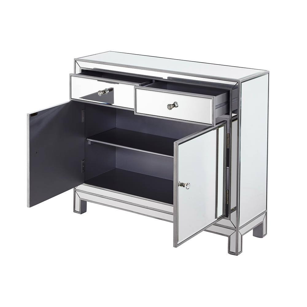 Contemporary 2-Drawer Antique Silver Mirror Nightstand with Crystal Knobs - 38x12x32