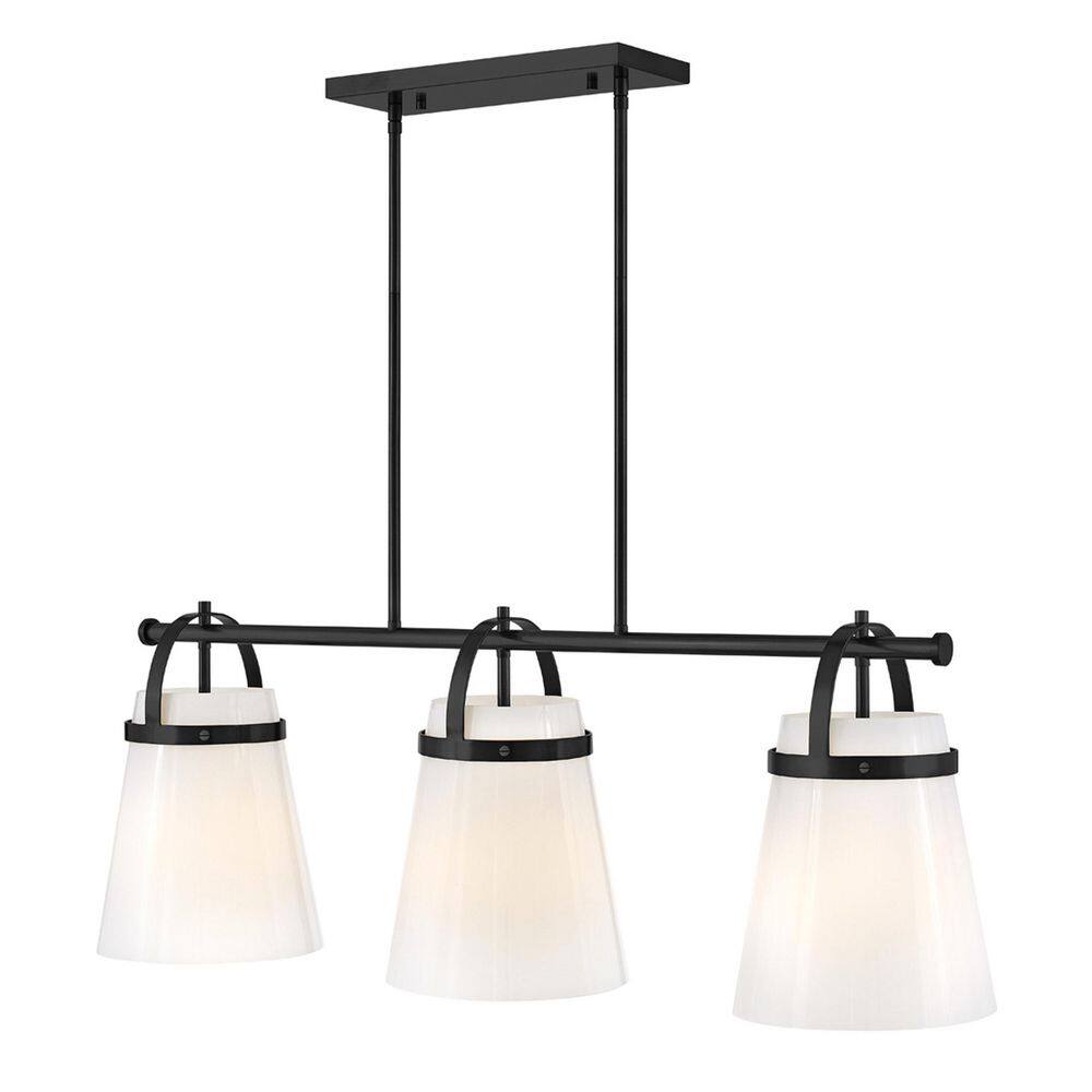 Tori Black 3-Light Linear Chandelier with Opal Glass Shades