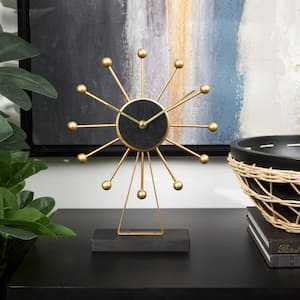 9 in. x 12 in. Gold Metal Sunburst Clock with Black Base and Clockface