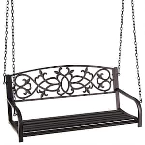 2-Person Metal Patio Swing Chair with Sturdy Chains-Brown