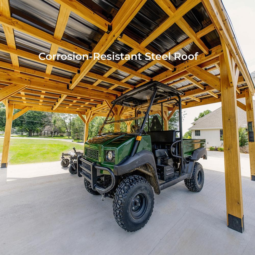 Kingsport 20' x 20' Cedar Wood Carport with Black Steel Roof