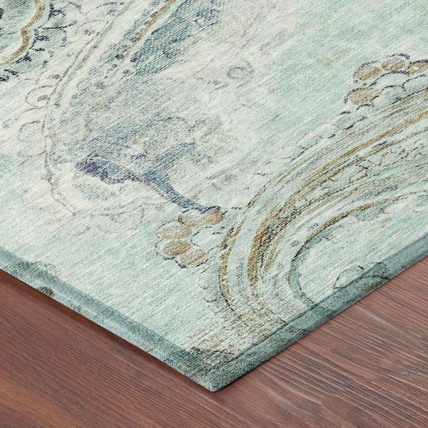 Chantille Machine Washable Indoor/Outdoor Abstract ACN2747 Aqua 8 ft. x 10 ft. Area Rug