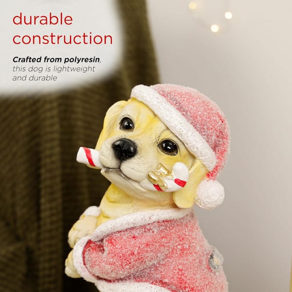 Alpine Corporation 11 in. Tall Christmas Santa Golden Labrador