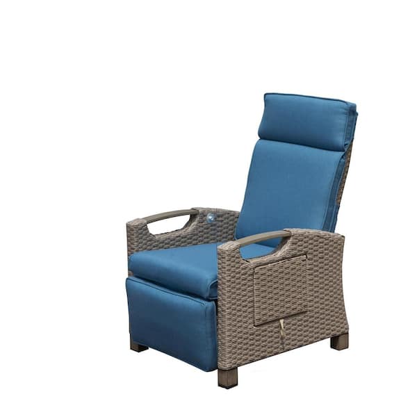 Unbranded Metal Outdoor Adjustable Patio Reclining Lounge Chair with Navy Cushion