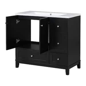 36 in. W x 18 in. D x 35 in. H Single Sink Bath Vanity in Black with White Resin Top