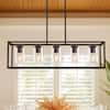 YANSUN 5-Light Dimmable Matte Black Linear Rectangle Chandelier Kitchen Island Pendant Light with Clear Glass Shade HA-IP01701EBL-1AP3