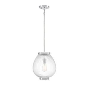 Welles 12 in. W x 14.5 in. H 1-Light Polished Chrome Pendant Light with Clear Glass Shade