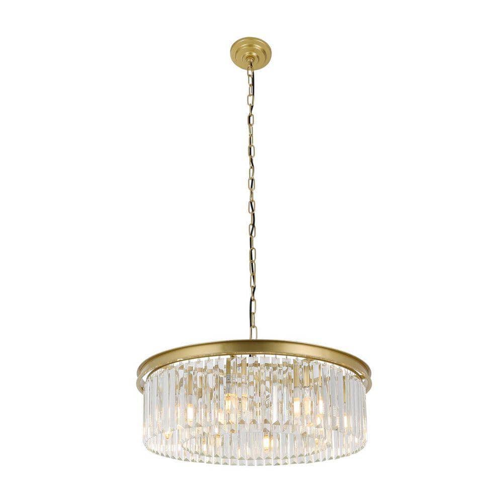 OUKANING 23.62 in. 8-Light Modern Crystal Round Gold Chandelier