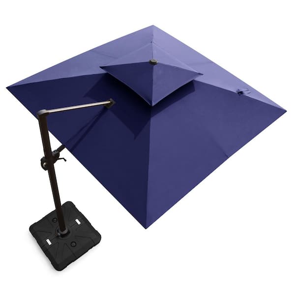 10 ft. x 10 ft. Double Top Cantilever Patio Umbrella in Navy Blue with 260 lbs. Base Stand