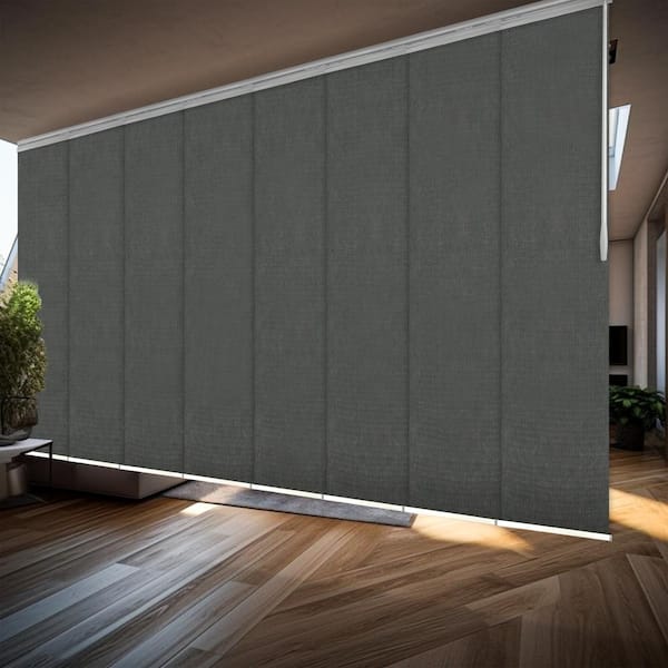 EMOH Nobel Gray 130 in. - 175 in. W x 94 in. L Adjustable 8- Panel White Double Rail Panel Track with 23.5 in. Slates
