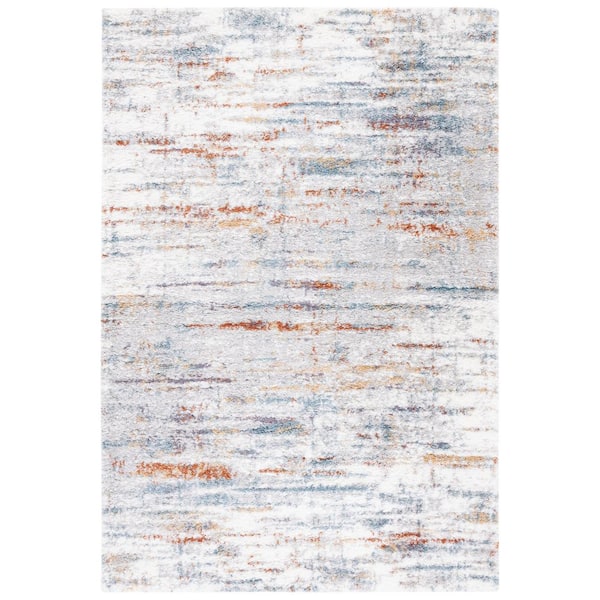 Berber Shag 2 ft. x 4 ft. Blue Rust/Ivory Marle Striped Area Rug