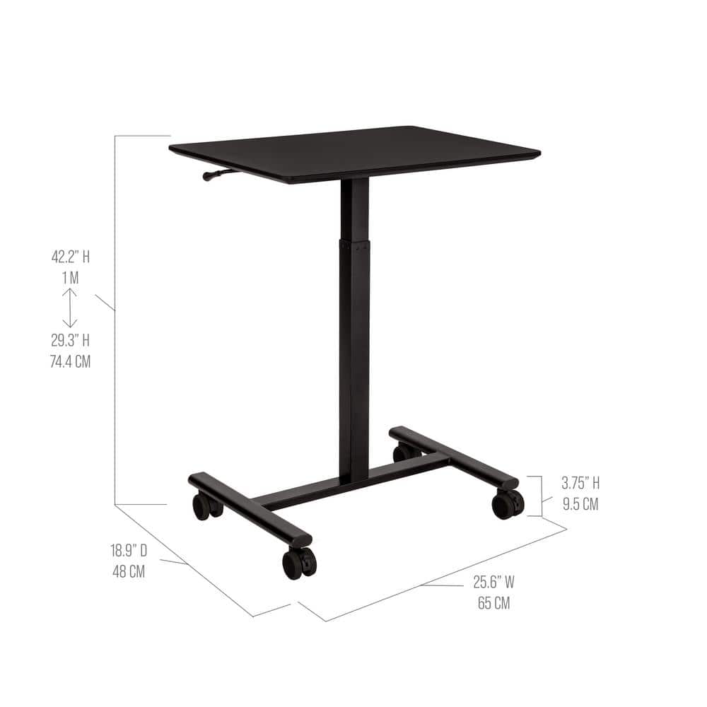 Black Adjustable Height Mobile Rolling Laptop Desk with MDF Top
