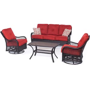Merritt 4-Piece Steel Outdoor Conversation Set with Red Cushions