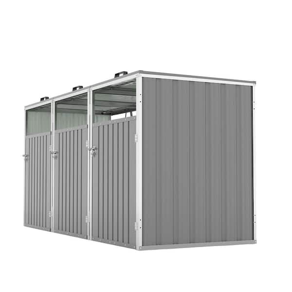 8 ft. W x 3 ft. D Gray Metal Outdoor Trash Can Storage Shed (24 sq. ft. )