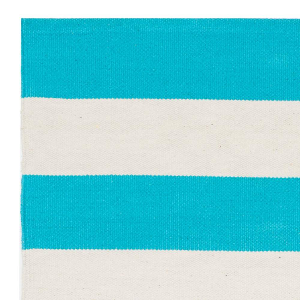 Turquoise & Ivory Stripe Round Cotton Area Rug, 3' x 5'