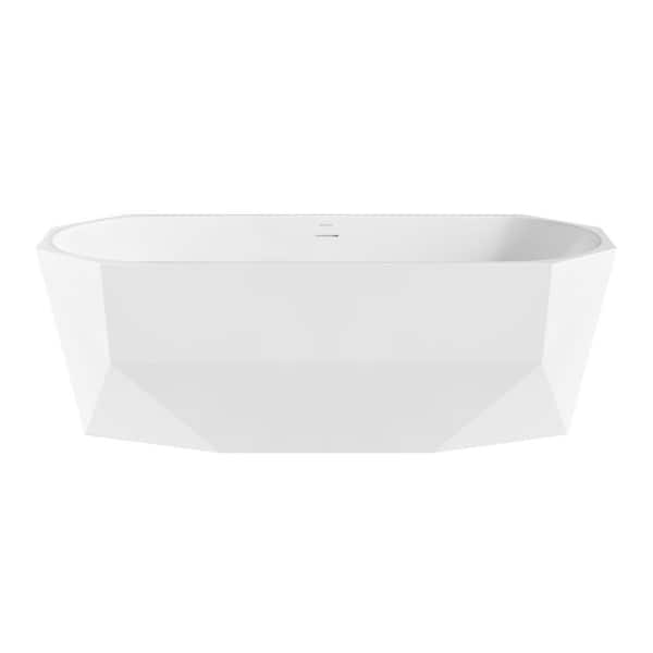 Brusque 67 in. x 30 in. Diamond Shaped Soaking Freestanding Bathtub in Glossy White, Drain Included