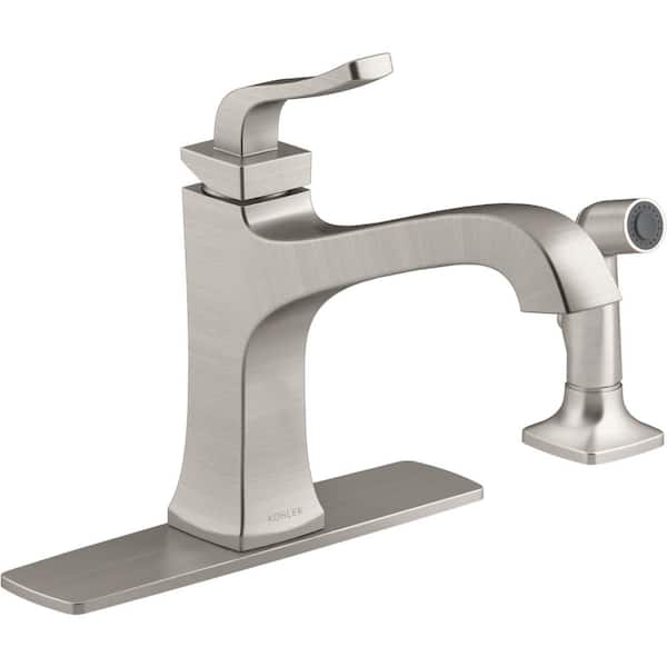 KOHLER Rubicon Single-Handle Standard Kitchen Faucet with Side Spray in Vibrant Stainless