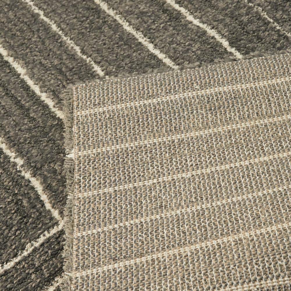 Charcoal and Cream Geometric Polyester Runner Rug, 2'7" x 7'