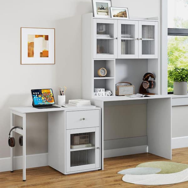 39 in. White Wood 1-Drawer Computer Desk with 90° Rotating Desktop
