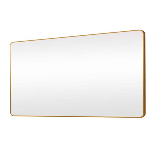 WELLFOR 60 in. W x 36 in. H Large Rectangular Aluminum Alloy Framed Wall Bathroom Vanity Mirror in Gold