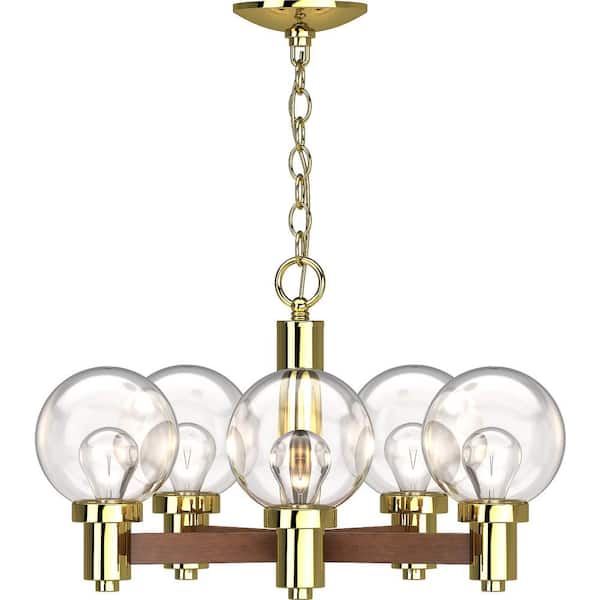 Volume Lighting 5 Lights Polished Brass Chandelier with Glass shade
