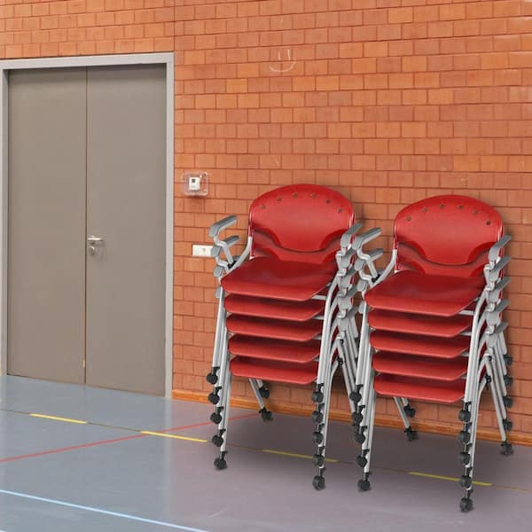 Rico Plastic Classroom Training Mobile Office Stack Chair in Red with Arms-11 Pack