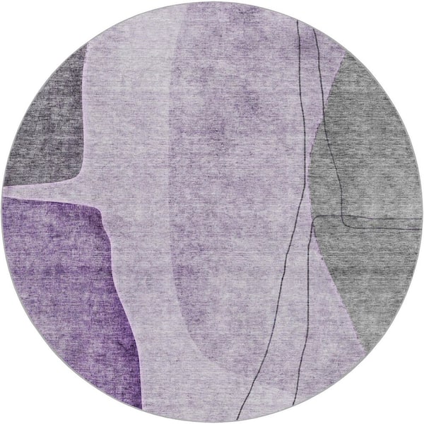 Dream Shag Premium Machine Washable Abstract ADS696 Purple 8 ft. x 8 ft. Round Rug