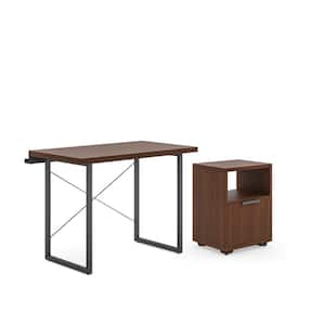 Merge 42 in. Brown Walnut Writing Desk with Storage Pedestal