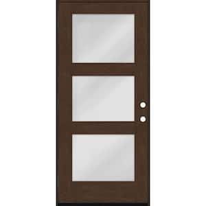 Regency 36 in. x 80 in. Modern 3-Lite Equal Clear Glass RHOS Hickory Stain Mahogany Fiberglass Prehung Front Door