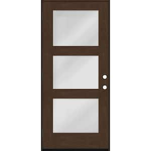 Regency 32 in. x 80 in. Modern 3Lite Equal Clear Glass RHOS Hickory Stain Mahogany Fiberglass Prehung Front Door