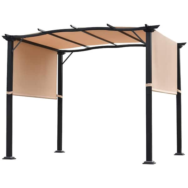 Unbranded 10 ft. x 8 ft. Brown Pergola Gazebo with Retractable Canopy