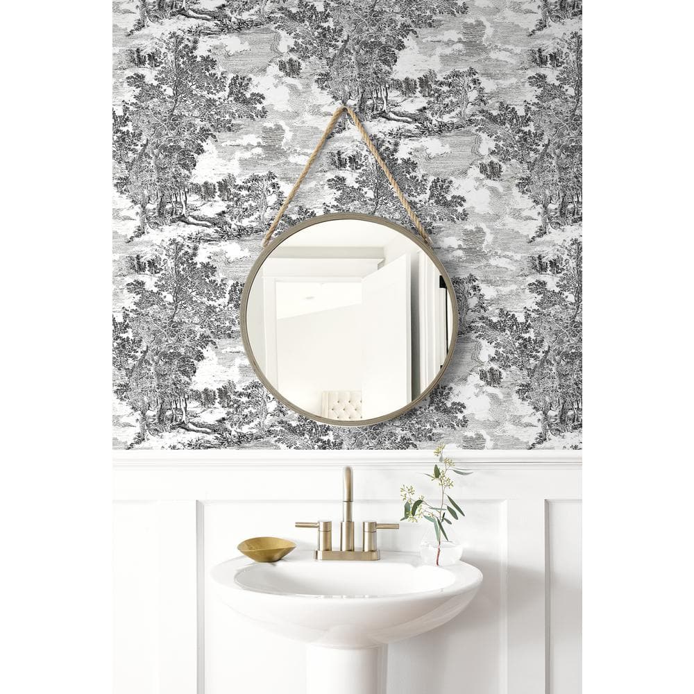 Charcoal Scenic Peel and Stick Wallpaper, 20.5" x 216"