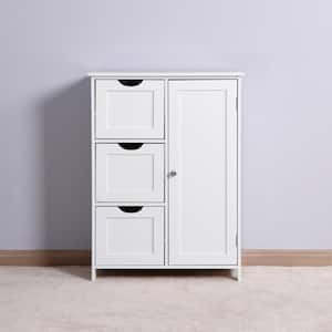 31.90" High Bathroom Storage Cabinet, White Floor Cabinet with 3 Large Drawers and 1 Adjustable Shelf