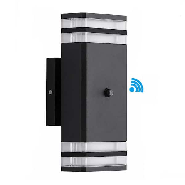 HKMGT 2-Layer Black Dusk to Dawn Outdoor Hardwired Wall Lantern Sconce Modern Exterior Light Fixture with Bulbs Included