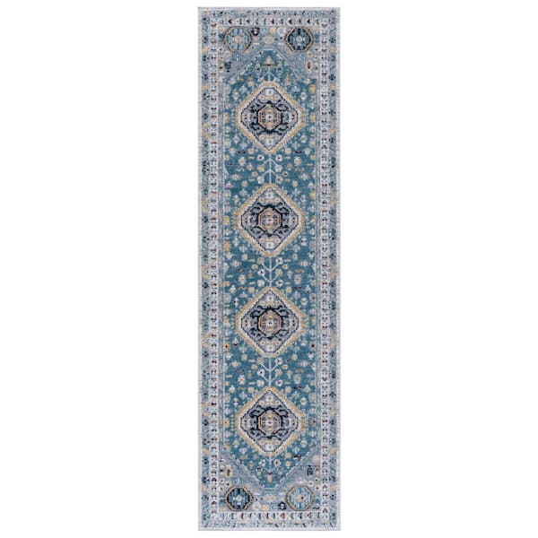 Bayside 2 ft. x 8 ft. Blue/Gray Traditional Medallion Runner Rug