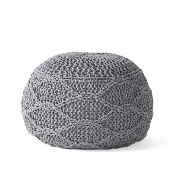 Noble House Maysville Gray Cotton Knitted Round Pouf 104635
