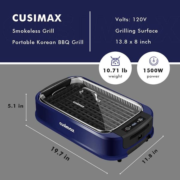 Elexnux 267sq. in. Blue Smokeless Electric Portable Indoor Grill