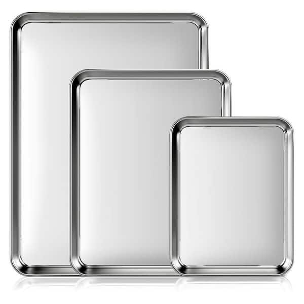 3-Piece Stainless Steel Non Stick Heavy Duty Single Baking Sheet Pan Set with Smooth Surface for Oven