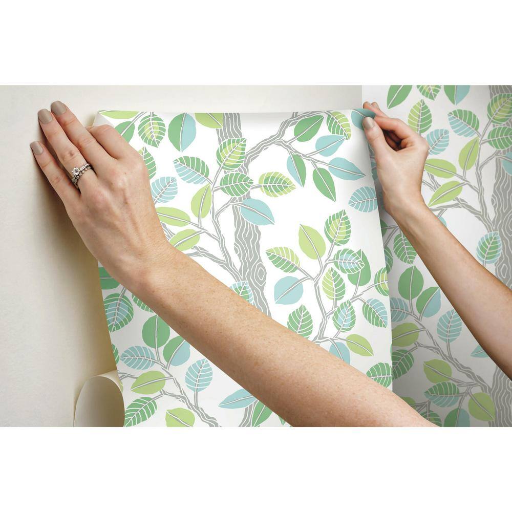 Green and Gray Forest Leaves Peel and Stick Wallpaper Roll