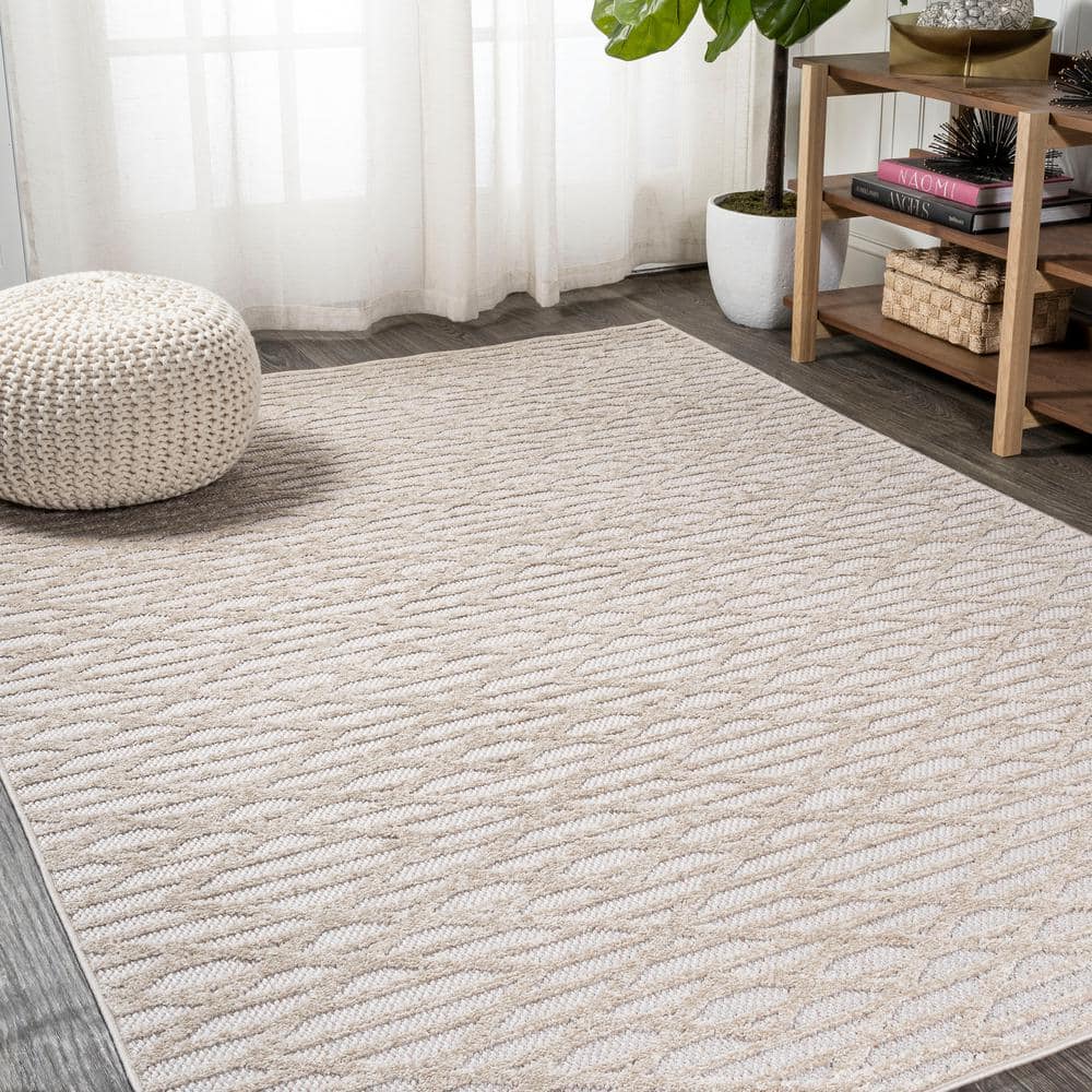 Modern Bohemian Ivory Diamond Synthetic 3x5 Area Rug