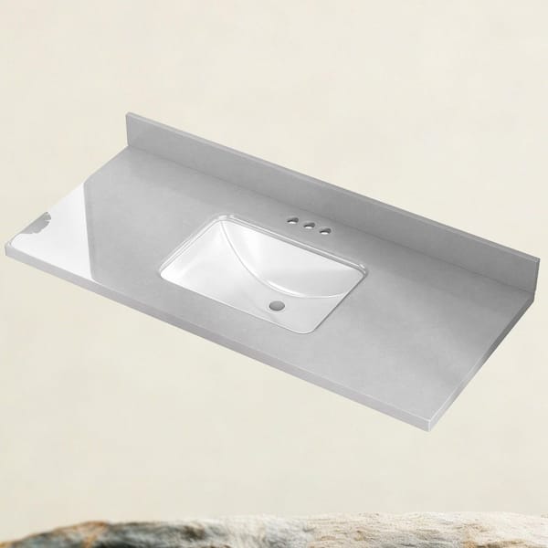 54 in. W x 22 in. D Engineered Stone White Rectangular Undermount Single Sink Vanity Top with 4 in. H Backsplash in Gray