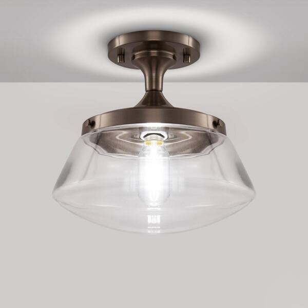 YANSUN 10 in 1-Light Brushed Nickel Semi-Flush Mount Ceiling Light with Clear Glass Shade for Entryway, Hallway, Bedroom
